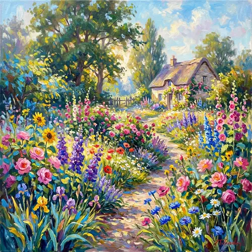 Vibrant Flower Garden, Impressionist Masterpiece