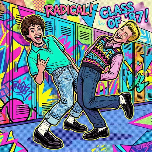 Vibrant 80s Pop Art with Playful Teen Boys