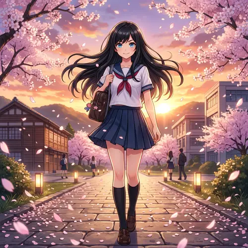 Teenage Anime Girl with Dramatic Black Hair | Magical Atmosphere