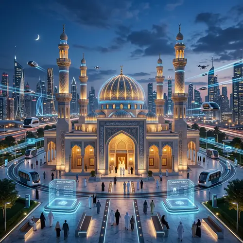 Techno-Islamic Fusion Mosque in Modern Cityscape
