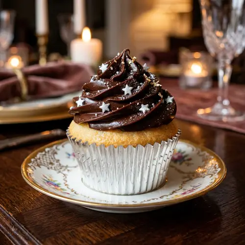 Opulent Cupcake with Chocolate Frosting and Edible Silver Stars
