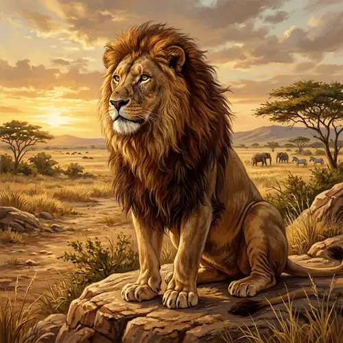 Majestic Adult Lion in African Plains | Wildlife Art