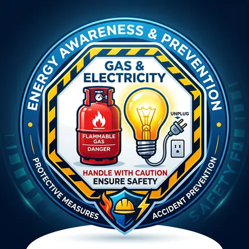 Energy Logo Design: Gas Cylinder, Electrical Bulb, Safety Sign