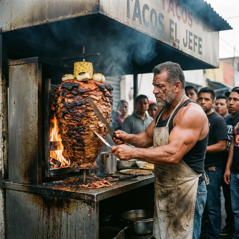 Enhance Your Trompo al Pastor Image - Bold and Muscular Chef
