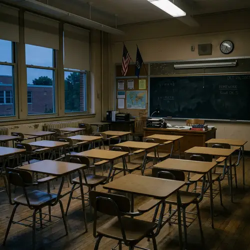 Empty High School Classroom - Dimly Lit Atmosphere
