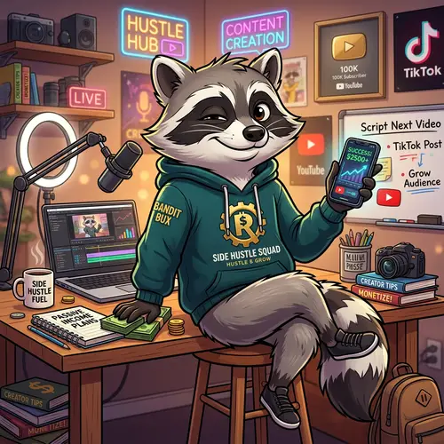 Clever Raccoon Mascot for Side Hustles