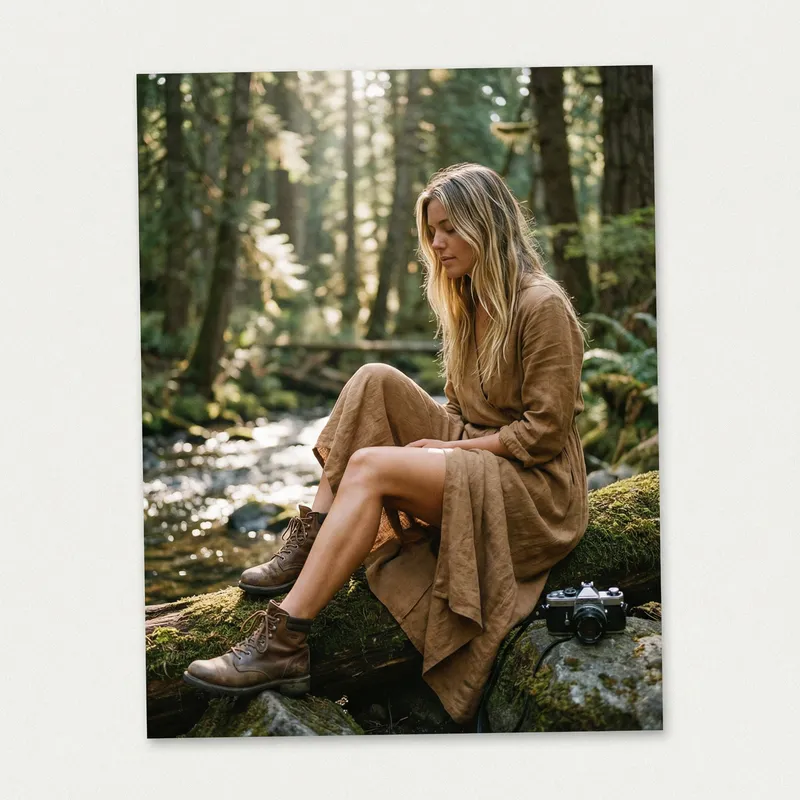 Blonde Woman Sitting in Woods | Photorealistic Analog Realism Blonde Woman Sitting in Woods | Photorealistic Analog Realism