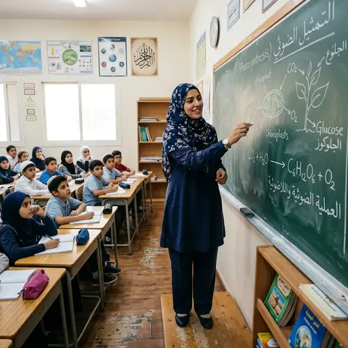 Middle-Eastern Female Teacher in Hijab Inside Classroom