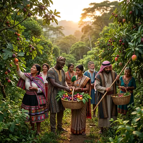 Indigenous People Gathering Fruits in Nature