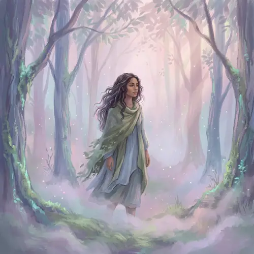 Mysterious Woman in Ethereal Foggy Forest | Mystical Painting