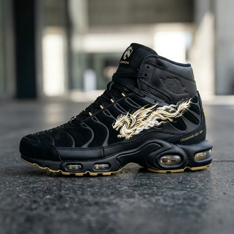 Custom High-End Matte Black Sneakers with Lézargons Logo