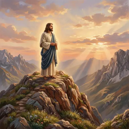 Tranquil Jesus on Towering Mountain