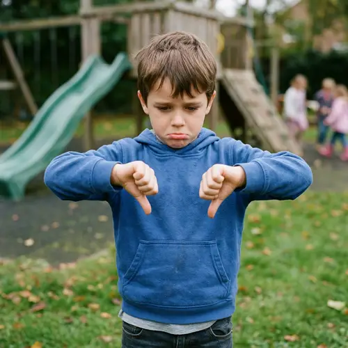 Sad Kid with Thumbs Down - Emotional Expressions