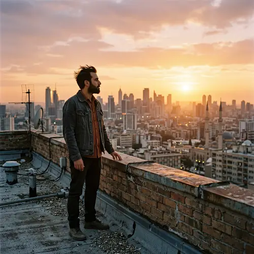 Middle-Eastern Man on Rooftop - Serene Horizon View