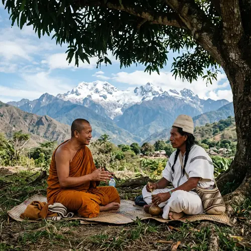 Buddhist Monk's Conversation with Sierra Nevada Indigenous Person in Colombia