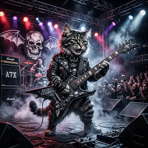 Metal Cat Rocks Out with Electric Guitar