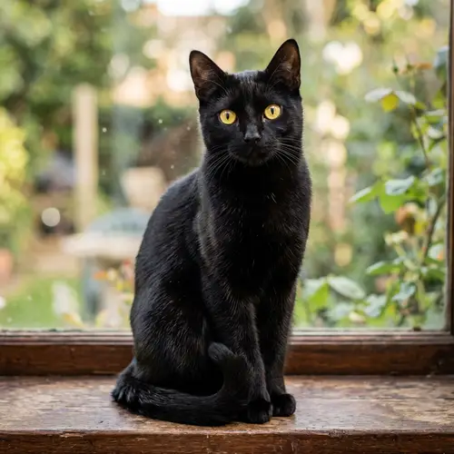 Sleek Black Cat | Eyes Gleaming in Soft Light