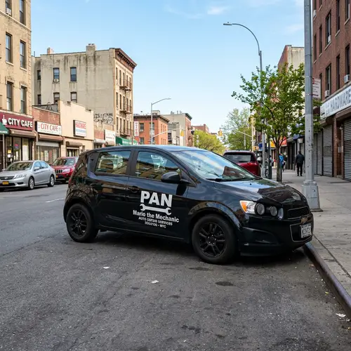 Black Chevrolet Sonic with PAN Mario the Mechanic Logo