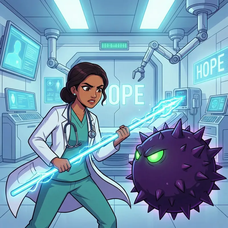 Cartoon Female Doctor Fights Coronavirus Cartoon Female Doctor Fights Coronavirus