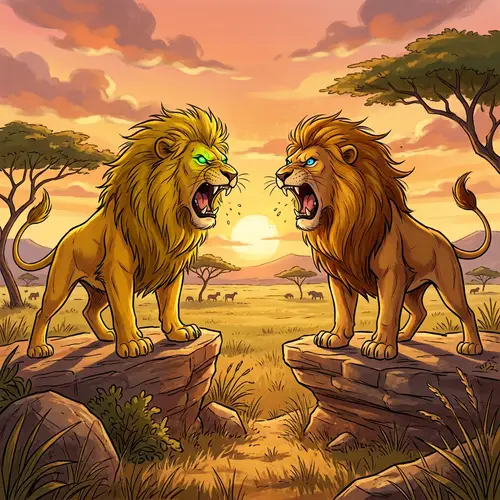 Cartoon Lions Face Off: An Animated Showdown