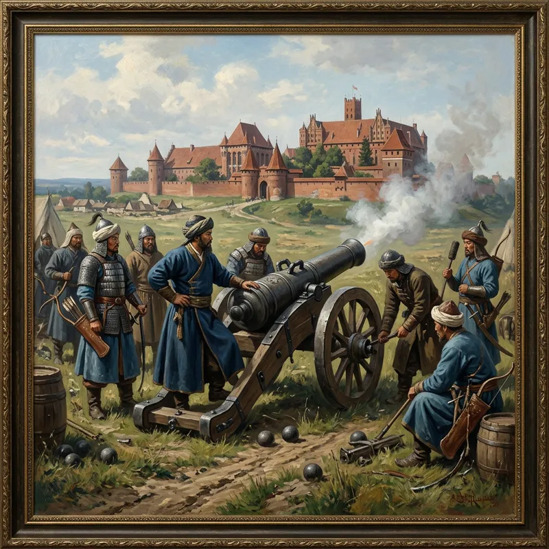Mongol Troops with Turkish Cannon Target Polish Castle
