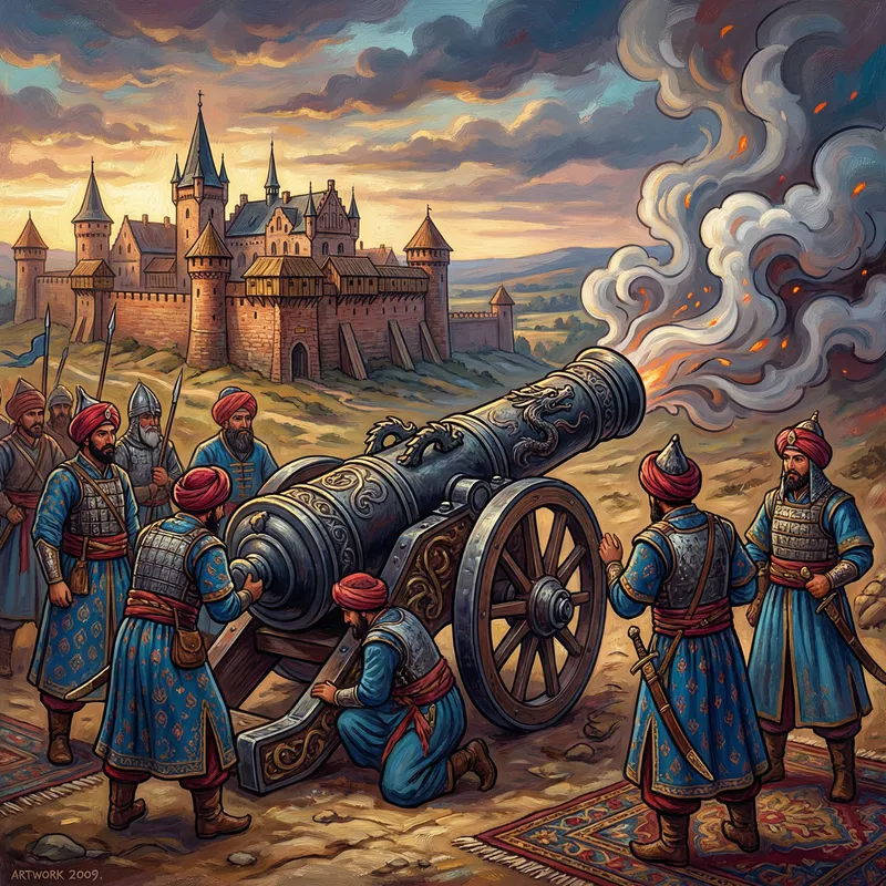 Mongol Soldiers with Turkish Cannon and Polish Castle