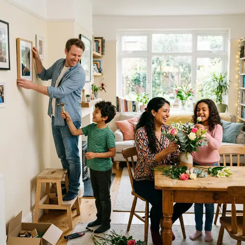 Happy European Family Decorating Room Together