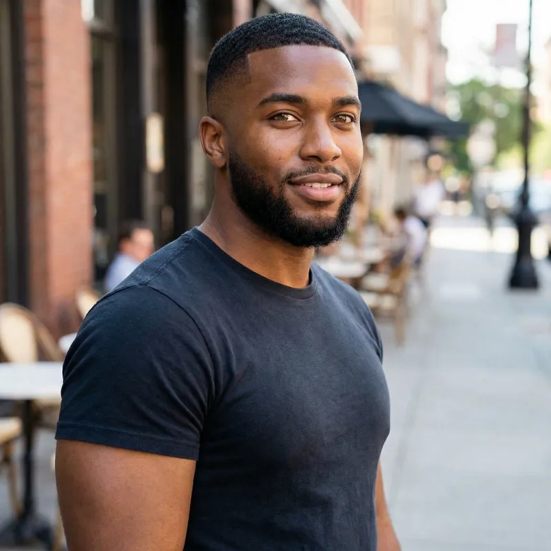 Young Muscular Black Man, Age 23-29 | Striking Brown Eyes