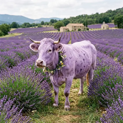 Lavender Cow with Flowers - Stunning Image
