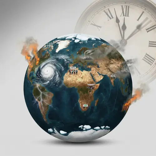 Global Climate Crisis: Severe Weather, Melting Icebergs, and Protests