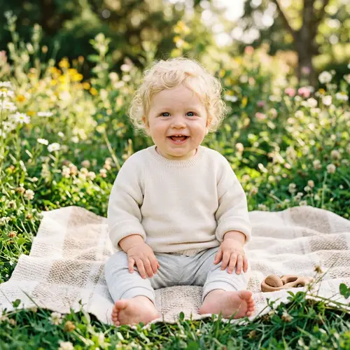 Adorable Baby Boy with Curly Hair and Blue Eyes