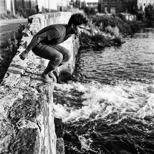 Intense South Asian Man Diving Scene | Vintage Black and White Photography