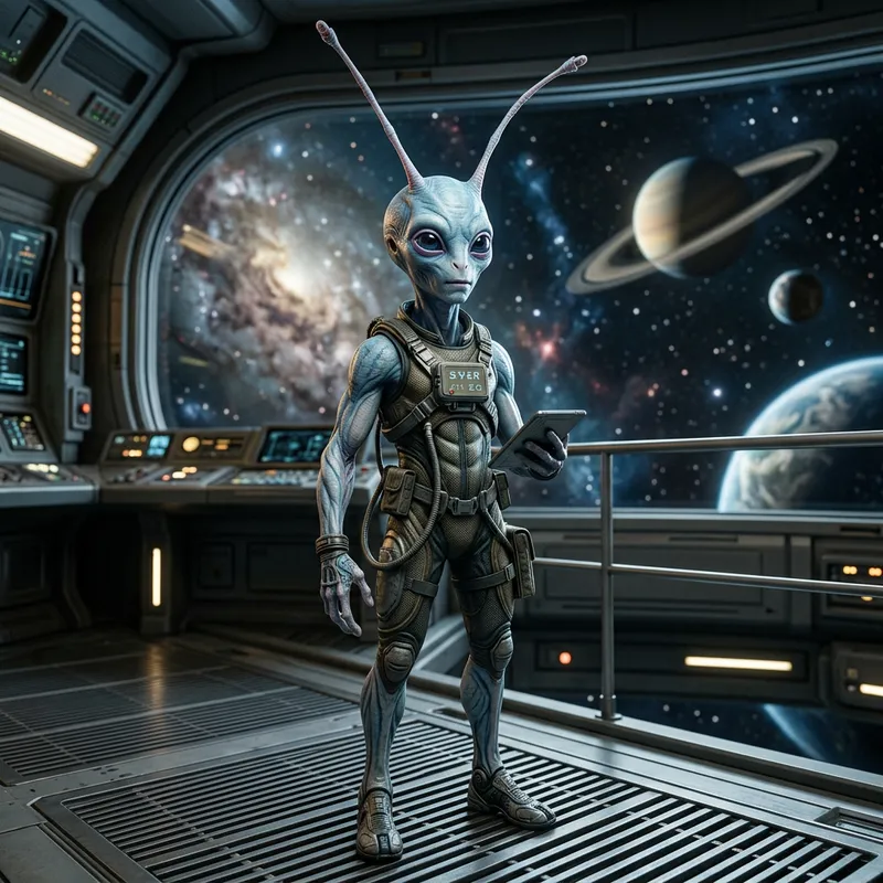 Realism Style: Short Space Being with Pale Blue Skin and Antennas Realism Style: Short Space Being with Pale Blue Skin and Antennas