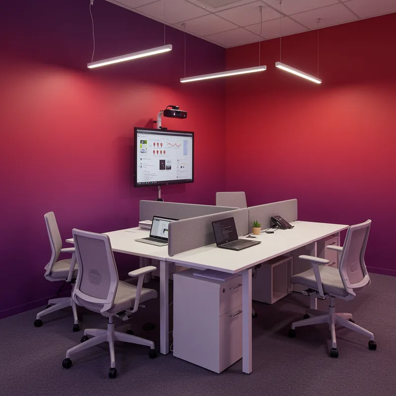 Modern Consulting Space for 3 Staff - Purple & Red Design