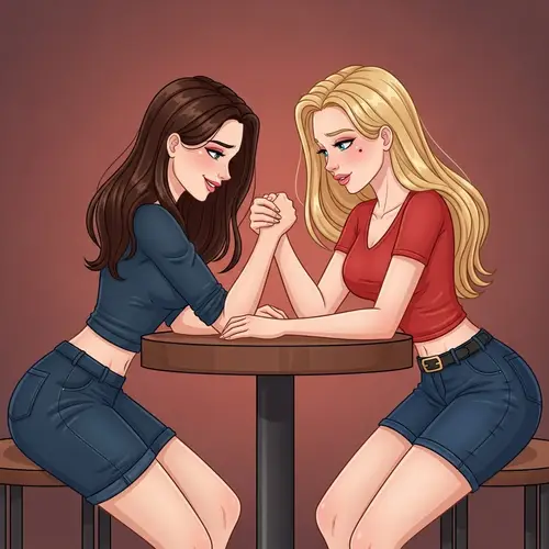 Girls Arm Wrestling Challenge at Cafe