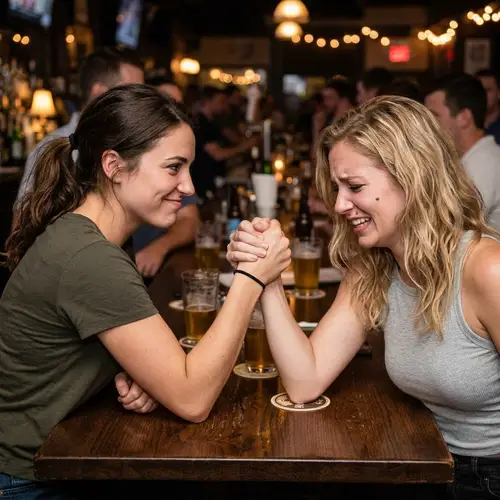 Girls Arm Wrestling Challenge at Cafe