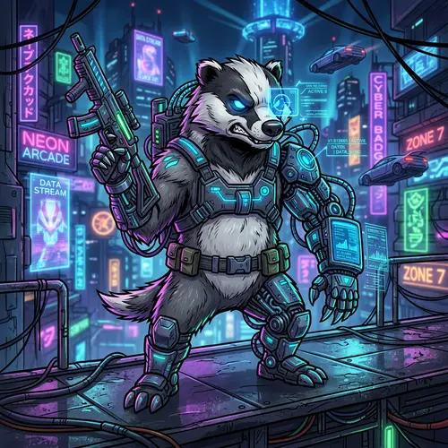 Cartoon Badger with Digital Enhancements