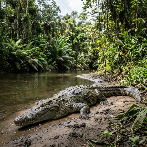 Mature Crocodile Resting by River | Wildlife Encounter