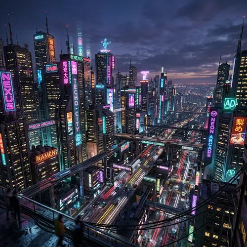 Futuristic Cyberpunk Cityscape at Dusk - Neon Skyscrapers