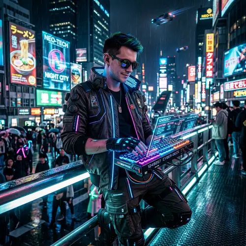 Cyberpunk Style Male with Futuristic Keyboard