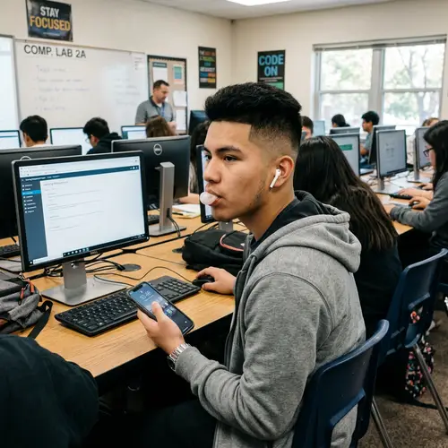 Male Student with Fade Haircut in Classroom Setting