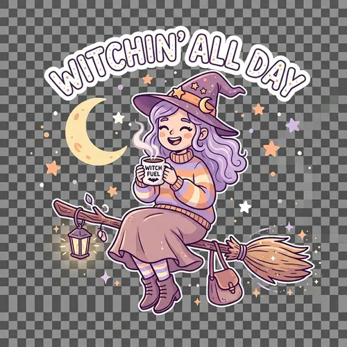 Witchin’ All Day: Cartoon Witch Art Print