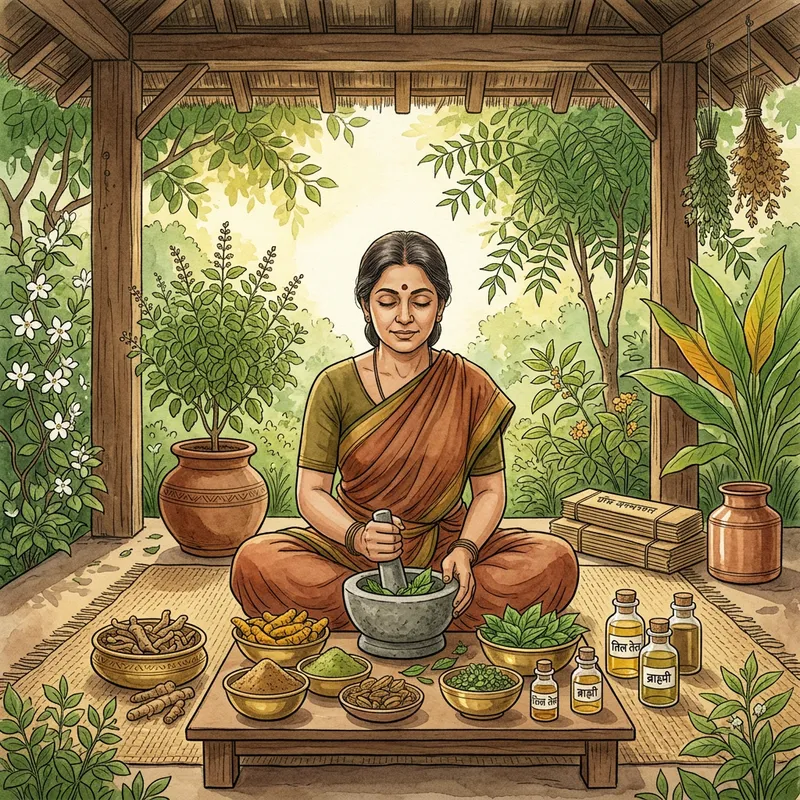 Ayurveda Serenity: Traditional Healing Illustration Ayurveda Serenity: Traditional Healing Illustration