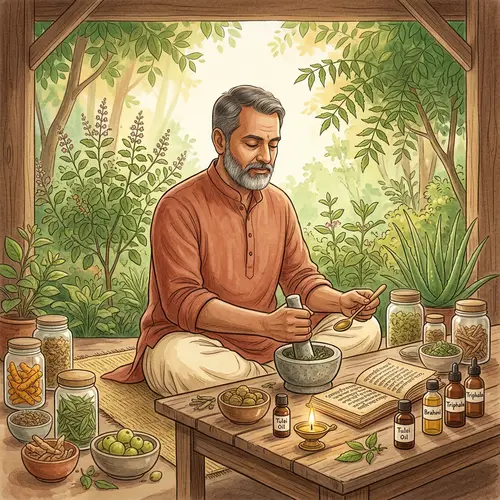 Tranquil Ayurveda Illustration: Healing Herbs & Meditative Practices