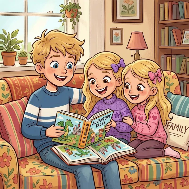 Siblings Enjoying a Cozy Reading Moment