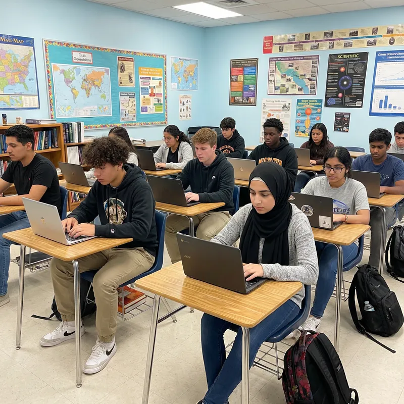 Diverse School Students Engaged in Computer-based Learning