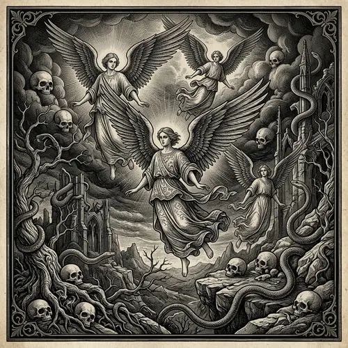 Post-Victorian Fantasy Engraving: Angels, Skulls, and Snakes