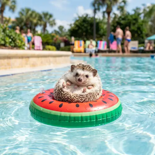 Cute Hedgehog Floating on a Pool Float