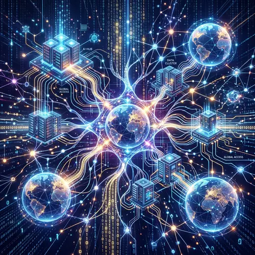 Artificial Intelligence: Web of Servers, Neural Networks, Digital Globes