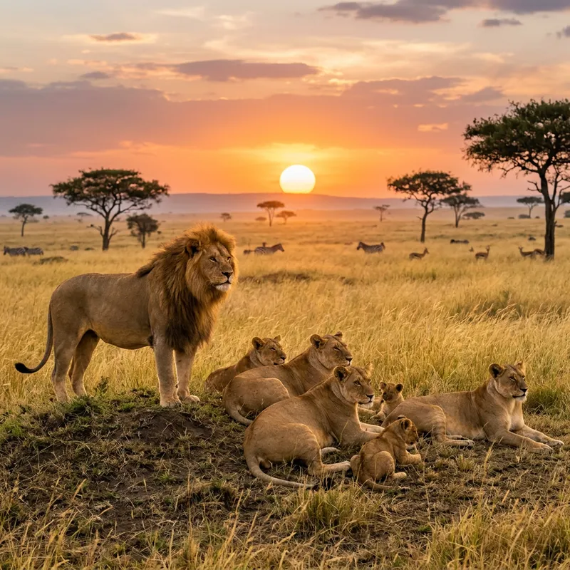 Majestic Lions Art - Regal Male and Lithe Lionesses